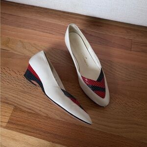 Vintage Amano Red‎ White Leather Short Heel Pump Shoes Size 8 B